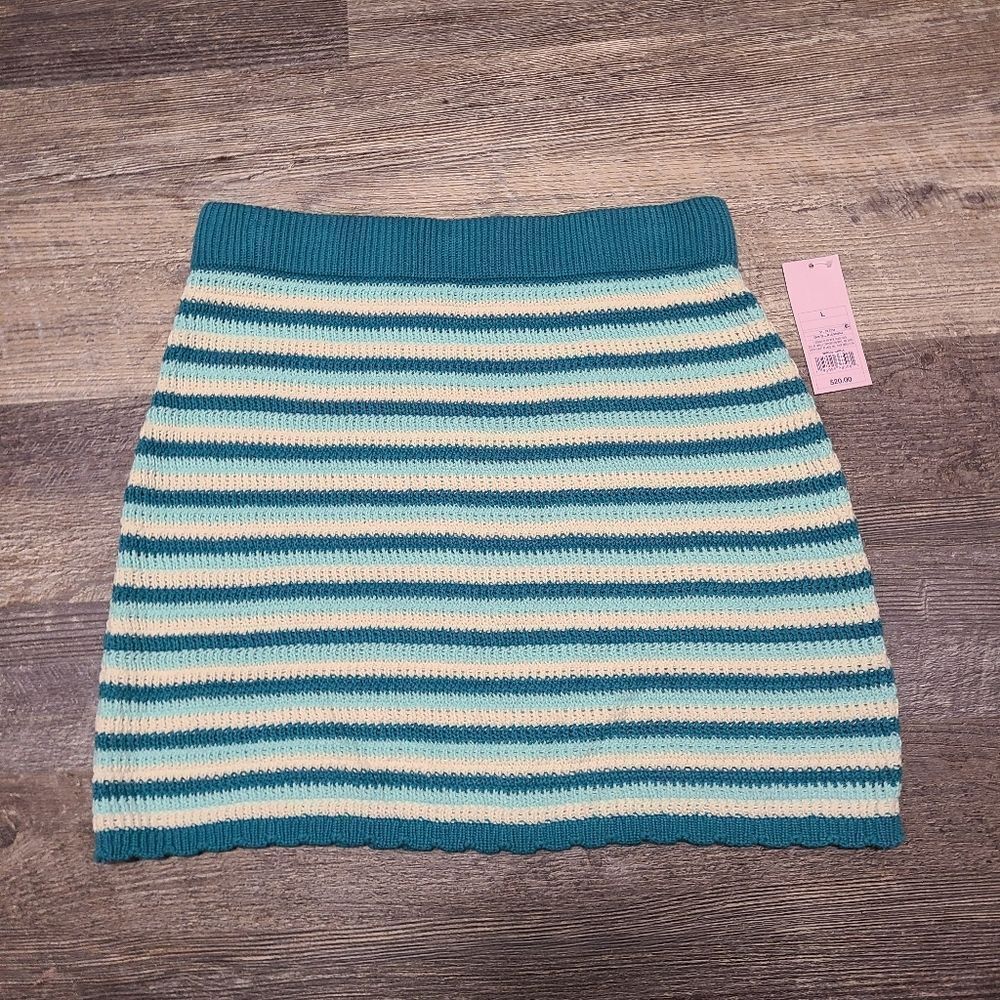 Wild Fabel Knit Teal Stripe Mini Skirt - Picture 2 of 6